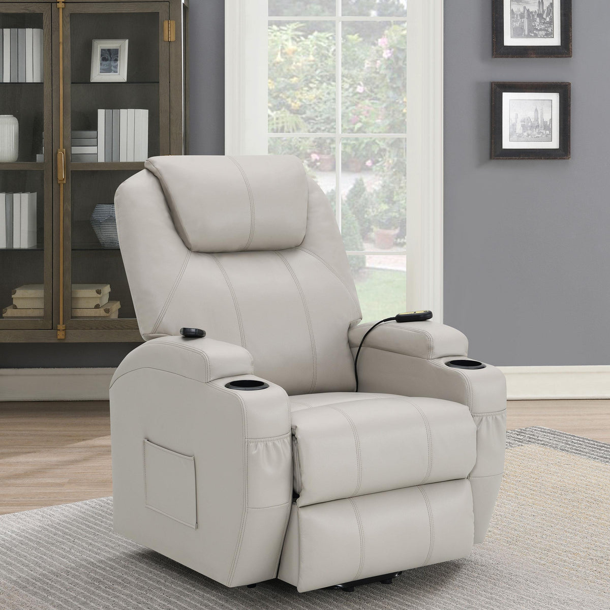 Coaster Sanger Upholstered Power Lift Massage Recliner Champagne