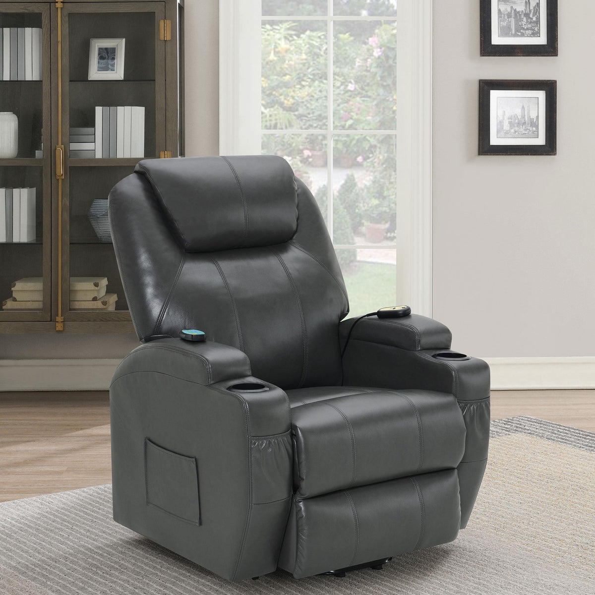 Coaster Sanger Upholstered Power Lift Massage Recliner Charcoal Grey