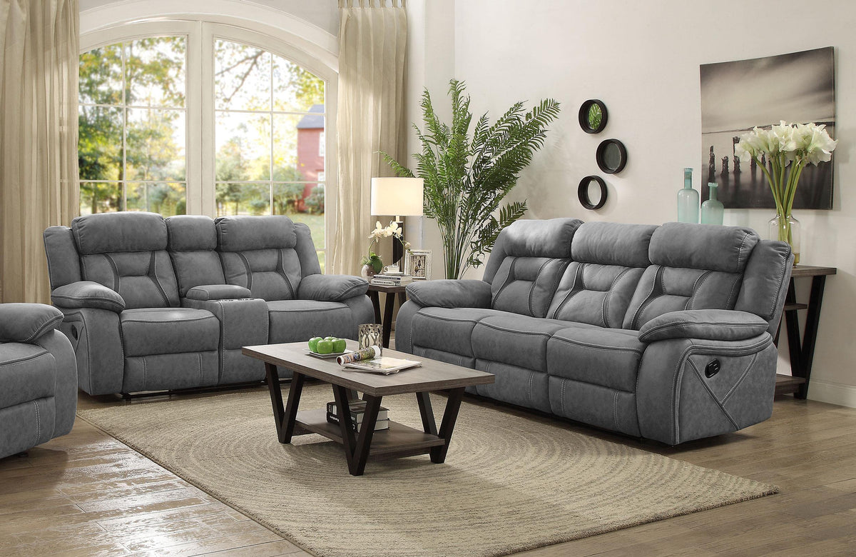 Coaster Higgins 2-piece Upholstered Motion Reclining Sofa Set Grey