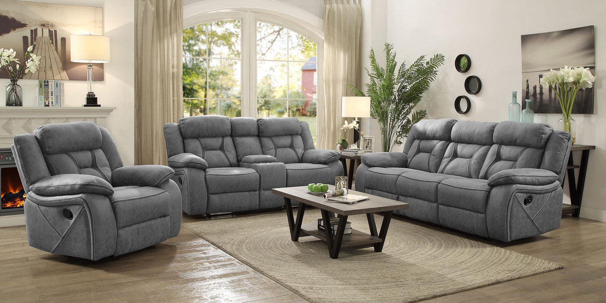 Coaster Higgins 3-piece Upholstered Motion Reclining Sofa Set Grey