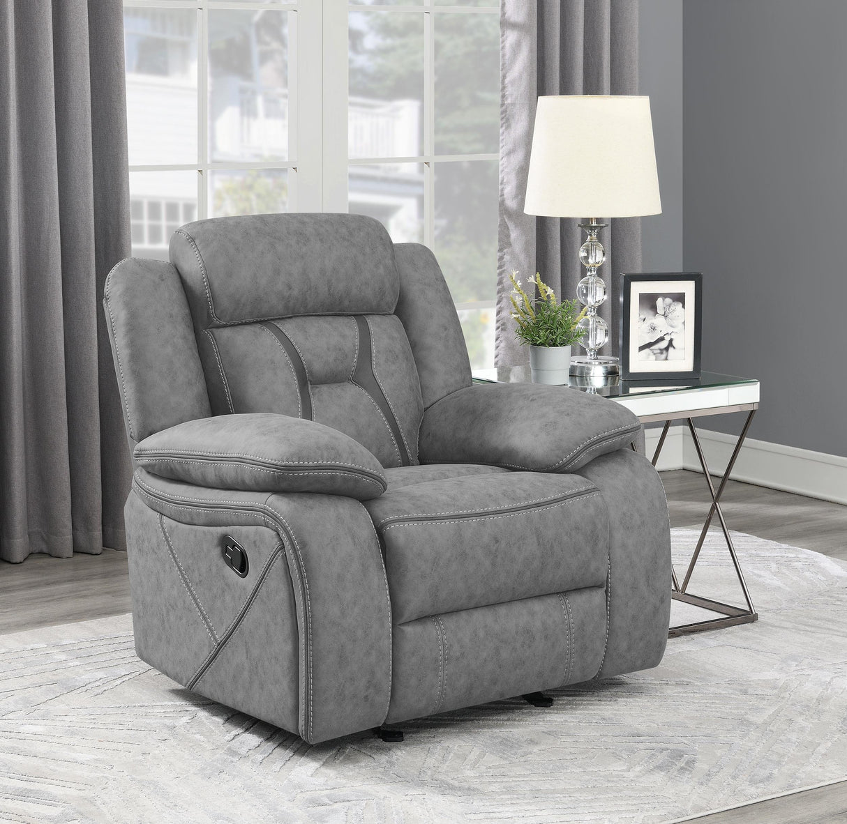 Coaster Higgins Upholstered Glider Recliner Chair Grey