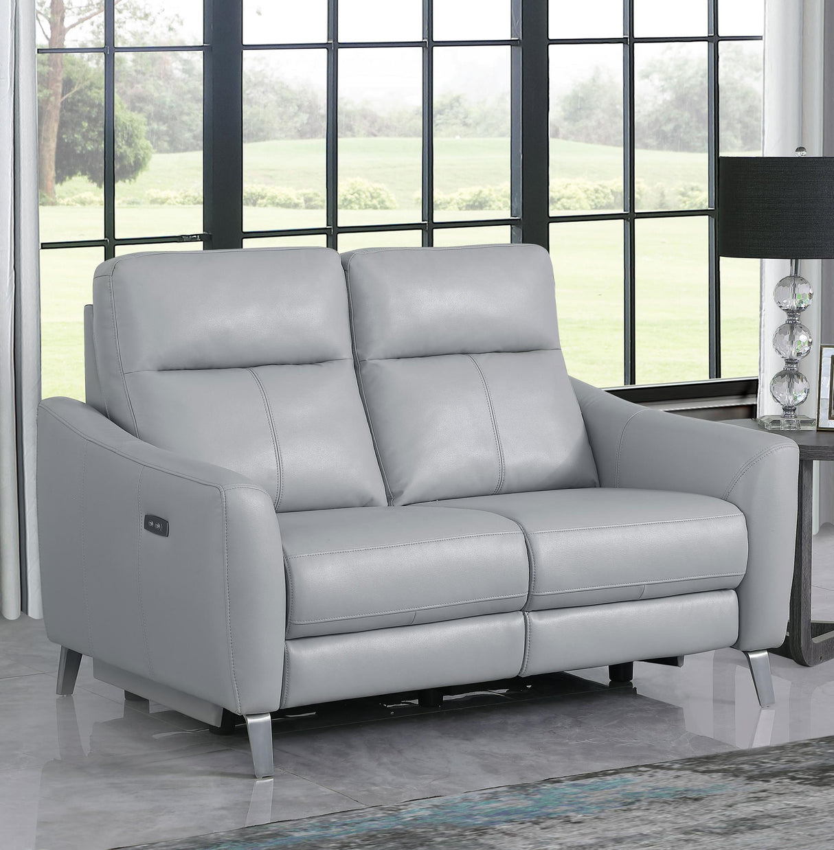 Coaster Derek Upholstered Power Reclining Loveseat Light Grey