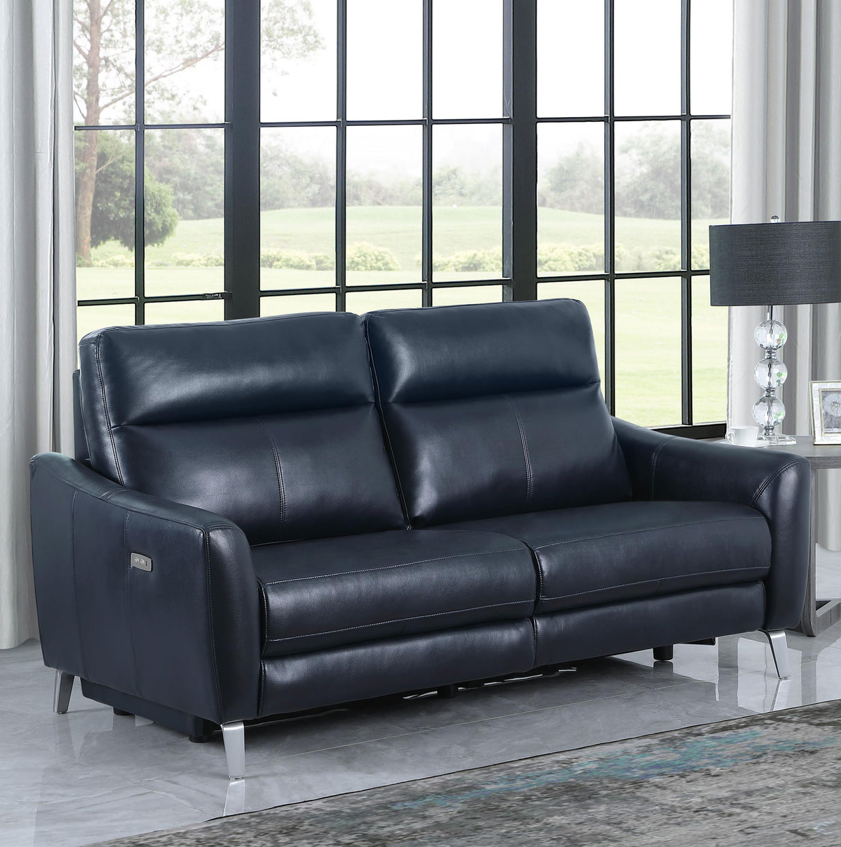 Coaster Derek Upholstered Power Reclining Sofa Blue