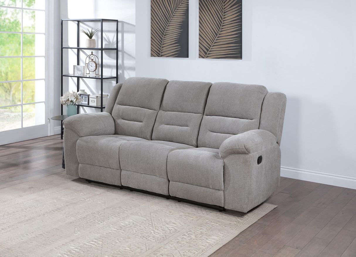 Coaster Gilson Chenille Upholstered Reclining Sofa Grey