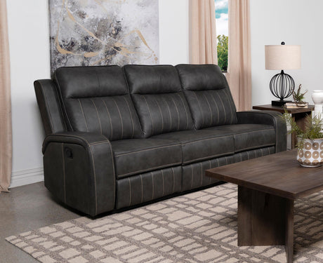 Coaster Raelynn Upholstered Track Arm Motion Sofa Grey