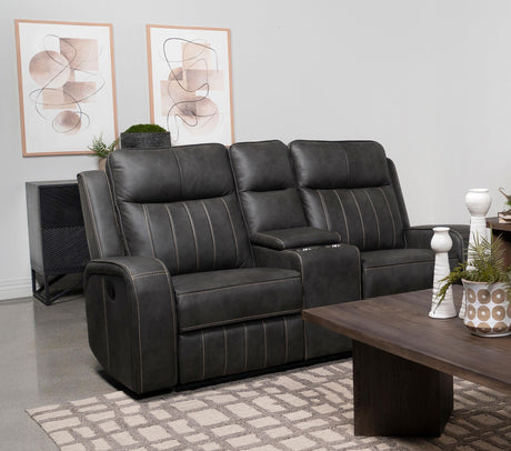 Coaster Raelynn Upholstered Track Arm Motion Loveseat Grey