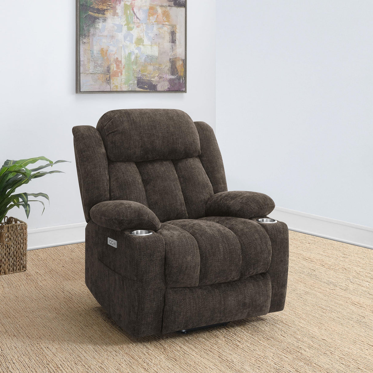 Coaster Houston Upholstered Power Lift Recliner Chair Dark Brown