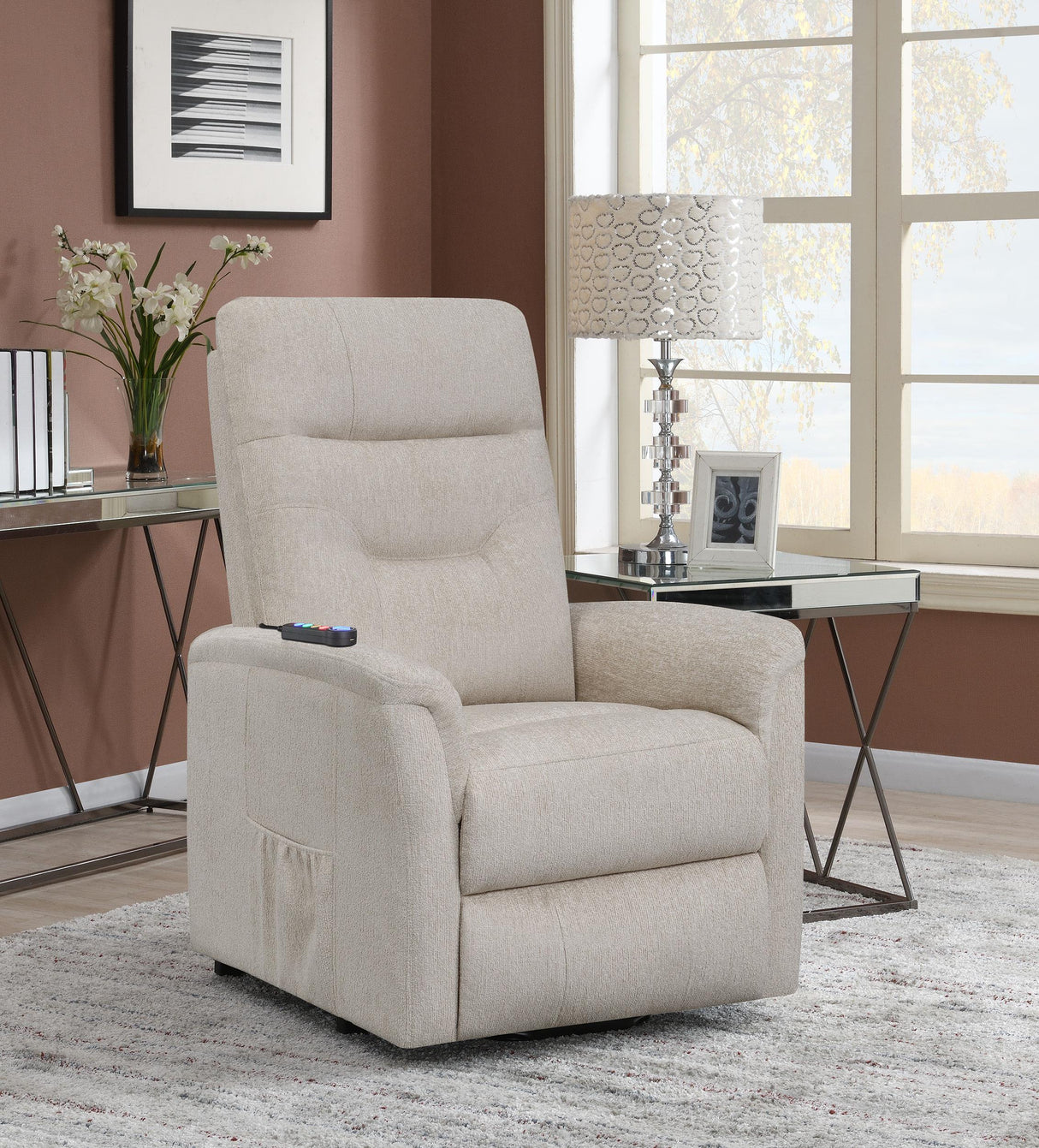 Coaster Henrietta Upholstered Power Lift Massage Chair Beige