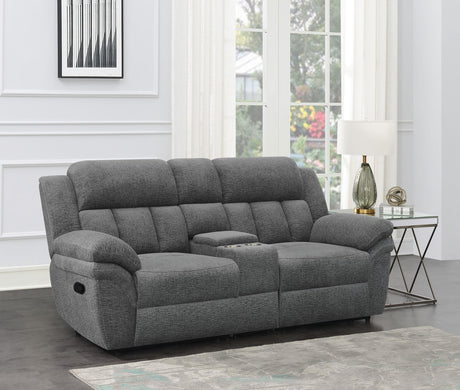 Coaster Bahrain Upholstered Motion Loveseat Charcoal