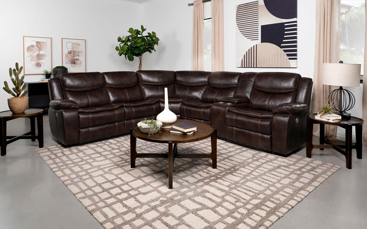 Coaster Sycamore Upholstered Power Reclining Sectional Sofa Brown