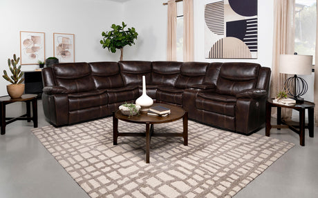 Coaster Sycamore Upholstered Power Reclining Sectional Sofa Brown