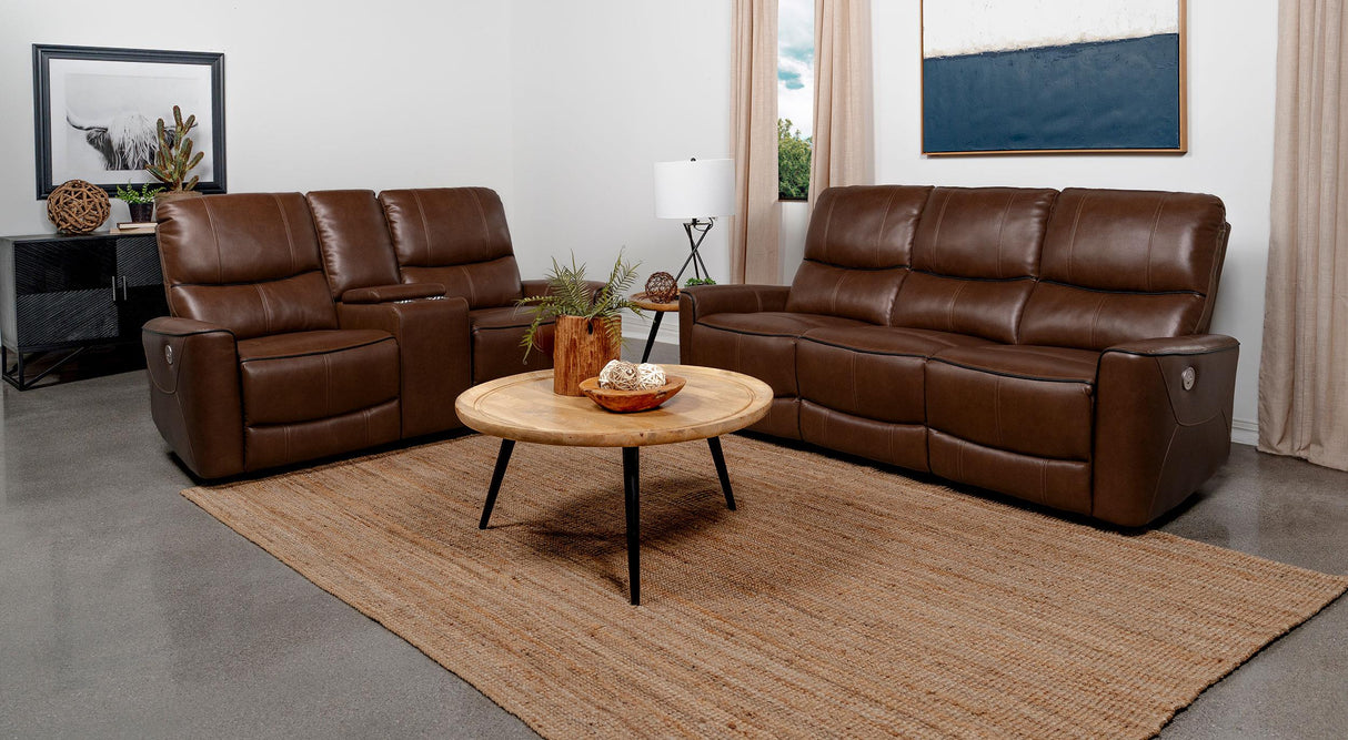 Coaster Greenfield 2-piece Power Reclining Sofa Set Saddle Brown