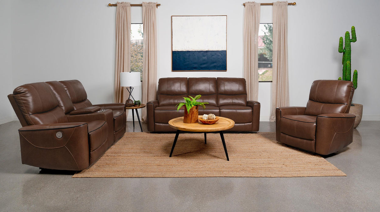 Coaster Greenfield 3-piece Power Reclining Sofa Set Saddle Brown
