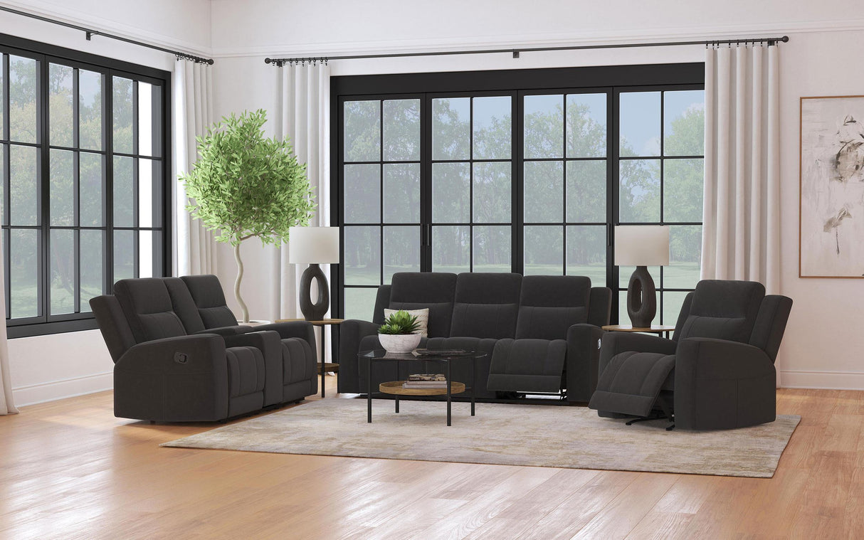 Coaster Brentwood 3-piece Upholstered Reclining Sofa Set Charcoal