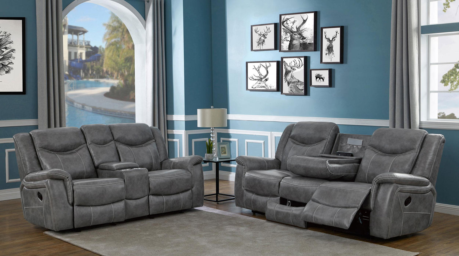Coaster Conrad 2-piece Upholstered Padded Arm Motion Sofa Set Grey