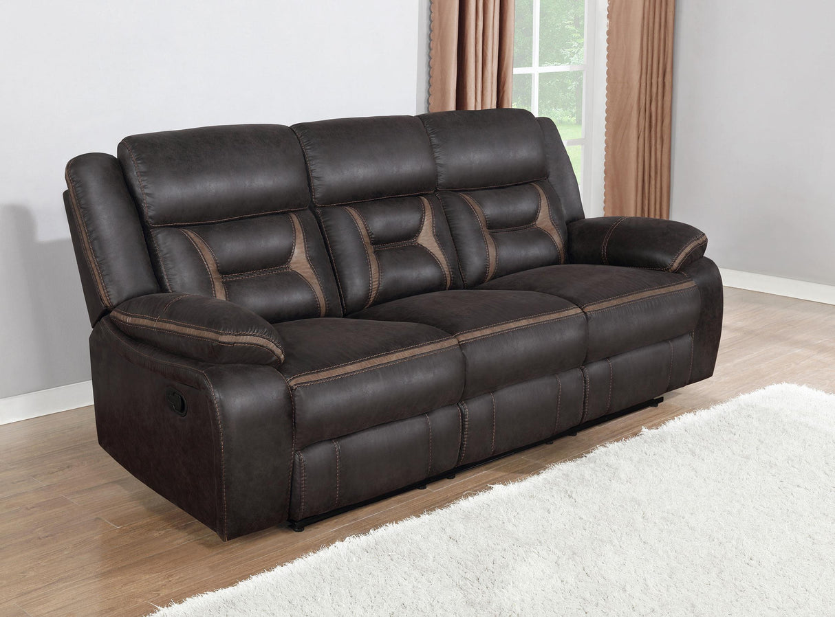 Coaster Greer Upholstered Motion Reclining Sofa Brown
