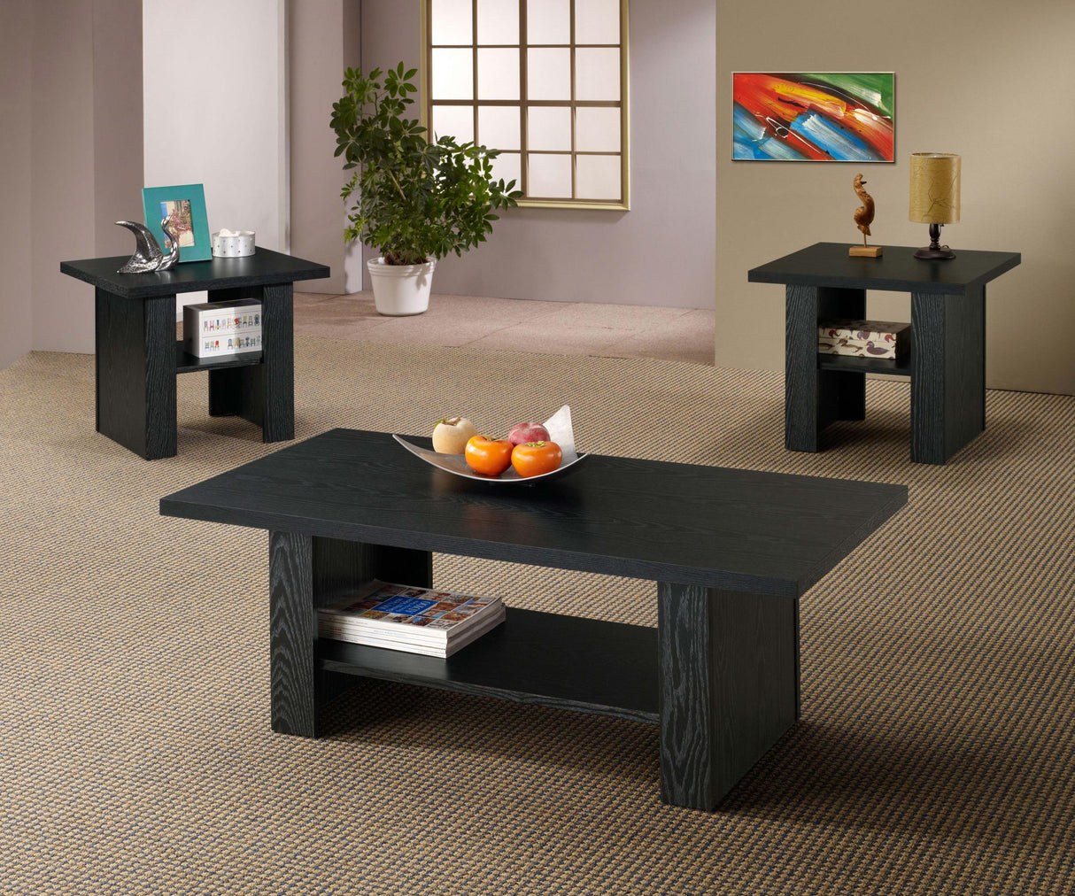 Coaster Rodez 3-piece Engineered Wood Coffee Table Set Black Oak