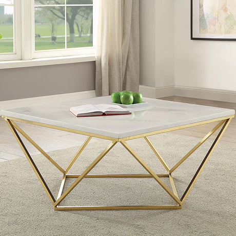 Coaster Meryl Square Faux Marble Top Coffee Table White and Gold