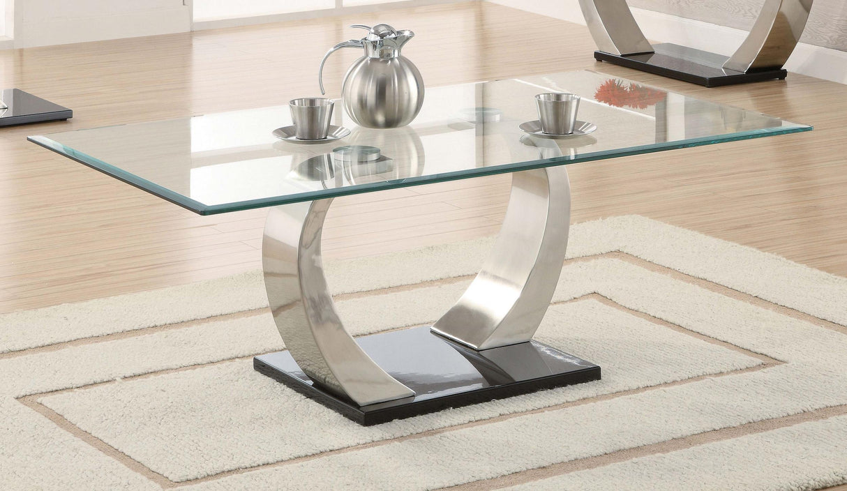 Coaster Pruitt Rectangular Glass Top Metal Coffee Table Satin Silver