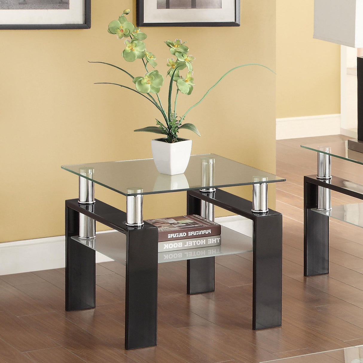 Coaster Dyer 1-shelf Square Glass Top Side End Table Black