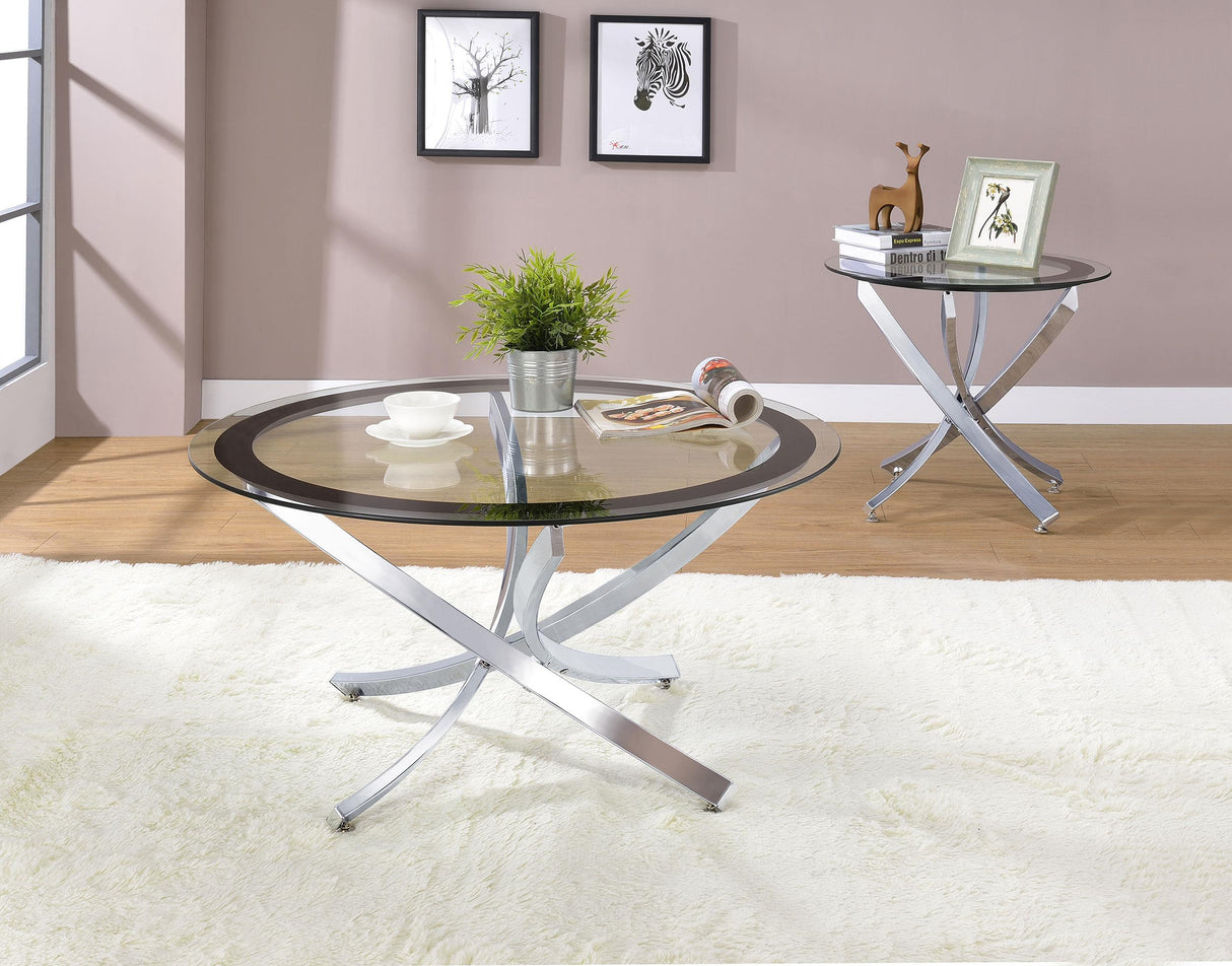 Coaster Brooke 2-piece Round Glass Top Coffee Table Set Chrome