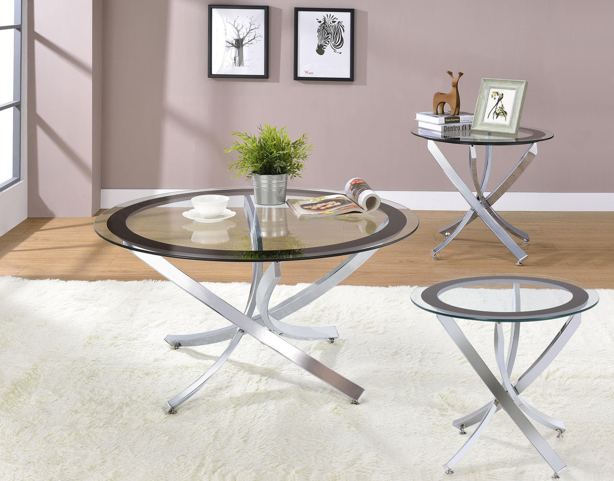 Coaster Brooke 3-piece Round Glass Top Coffee Table Set Chrome