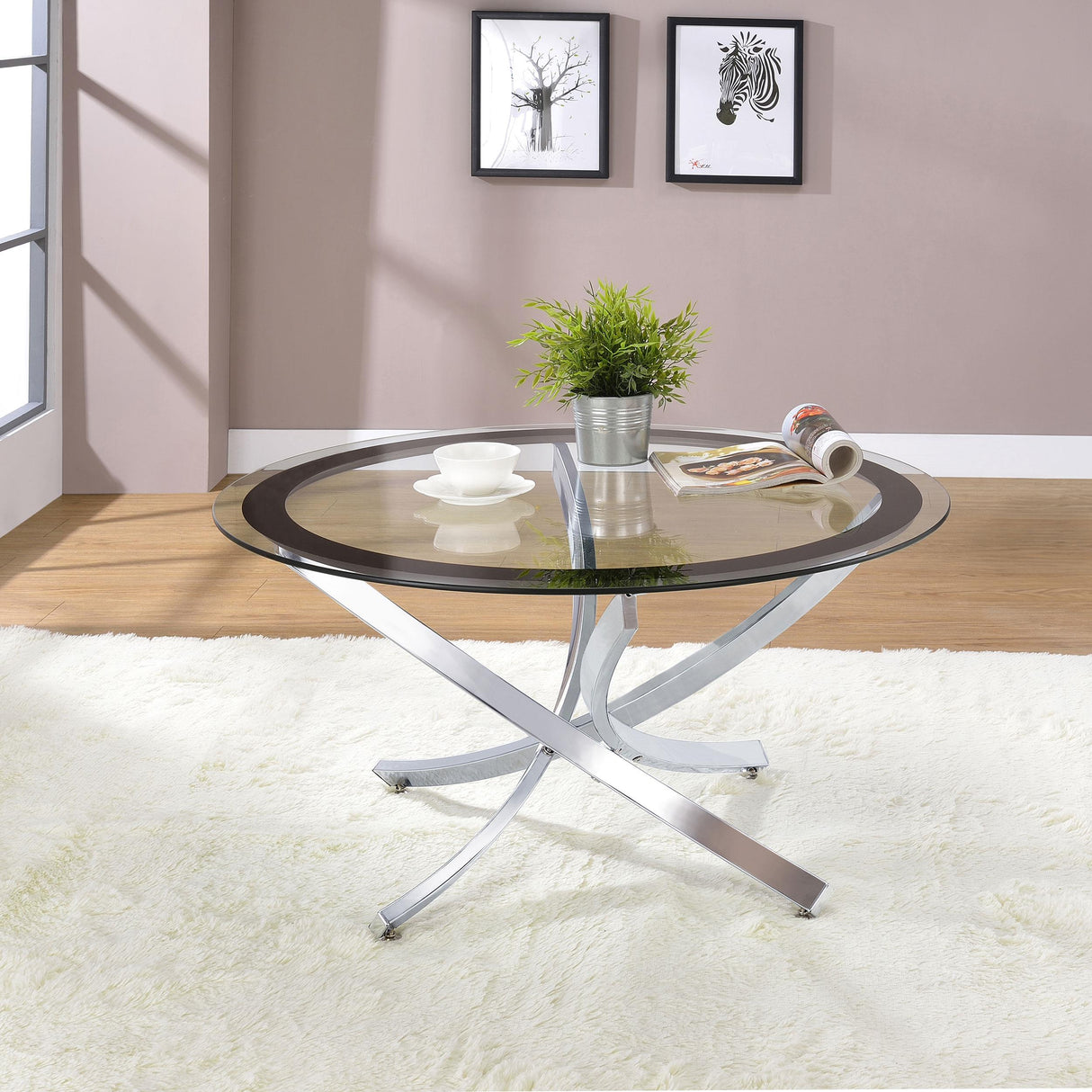 Coaster Brooke Round Glass Top Coffee Table Metal Base Chrome