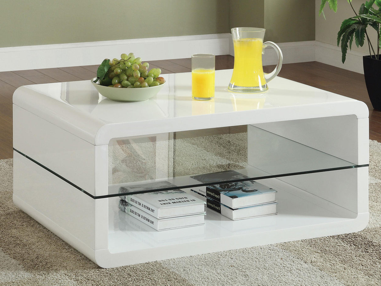 Coaster Elana 1-shelf Rectangular Coffee Table White High Gloss