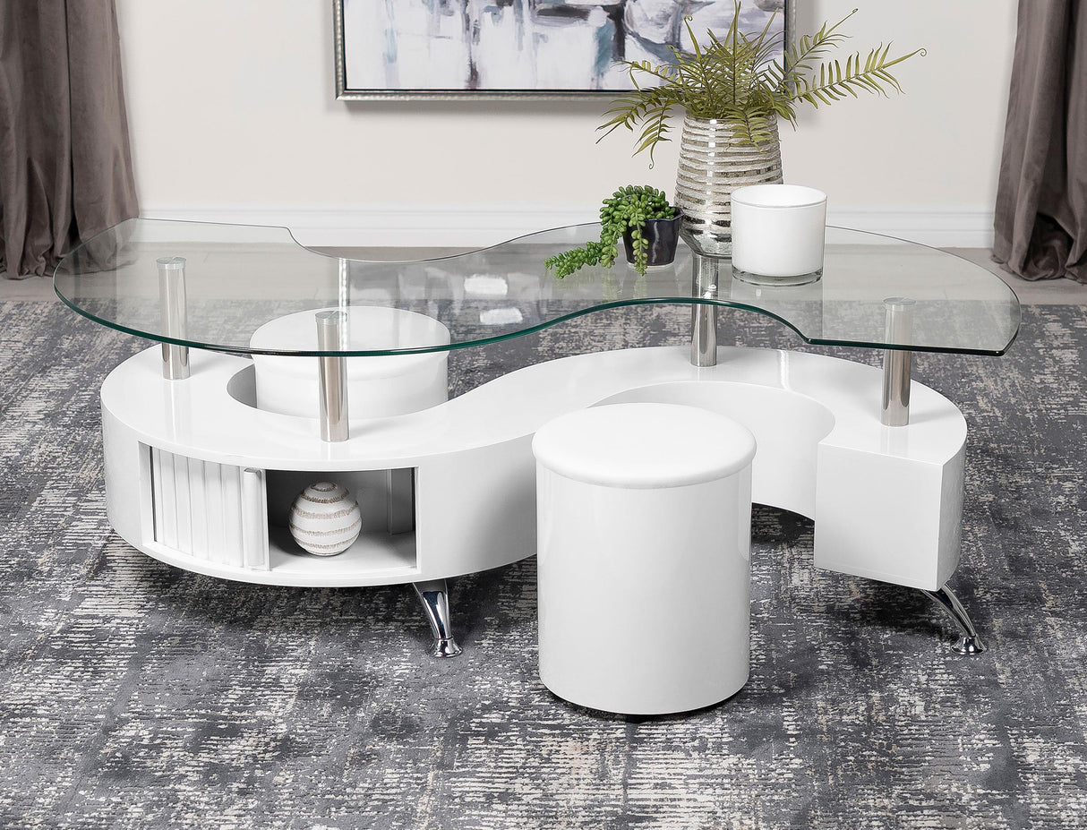 Coaster Buckley 3-piece Coffee Table and Stools Set White High Gloss