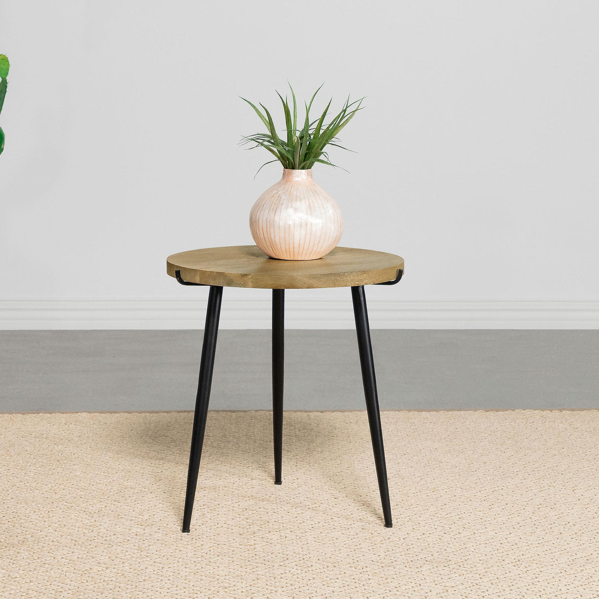 Coaster Pilar Round Solid Wood Top End Table Natural and Black