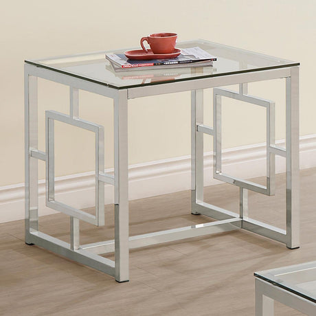 Coaster Merced Square Glass Top Side End Table Nickel