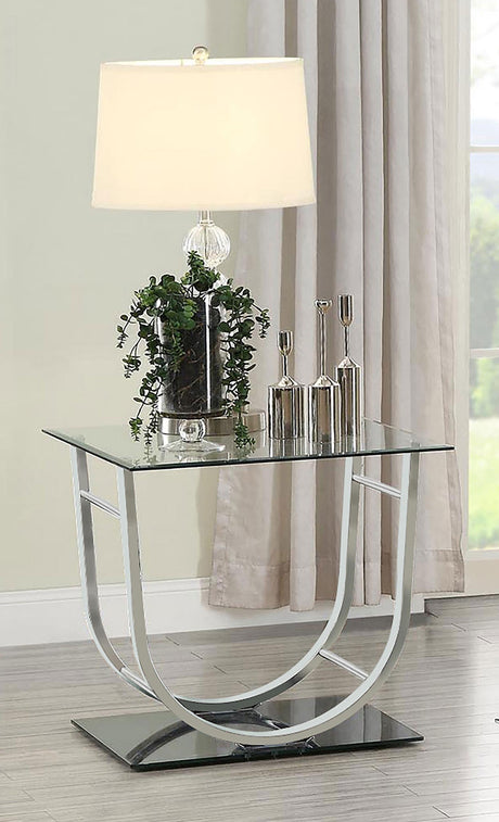 Coaster Danville Square U-Shaped Glass Top Side End Table Chrome