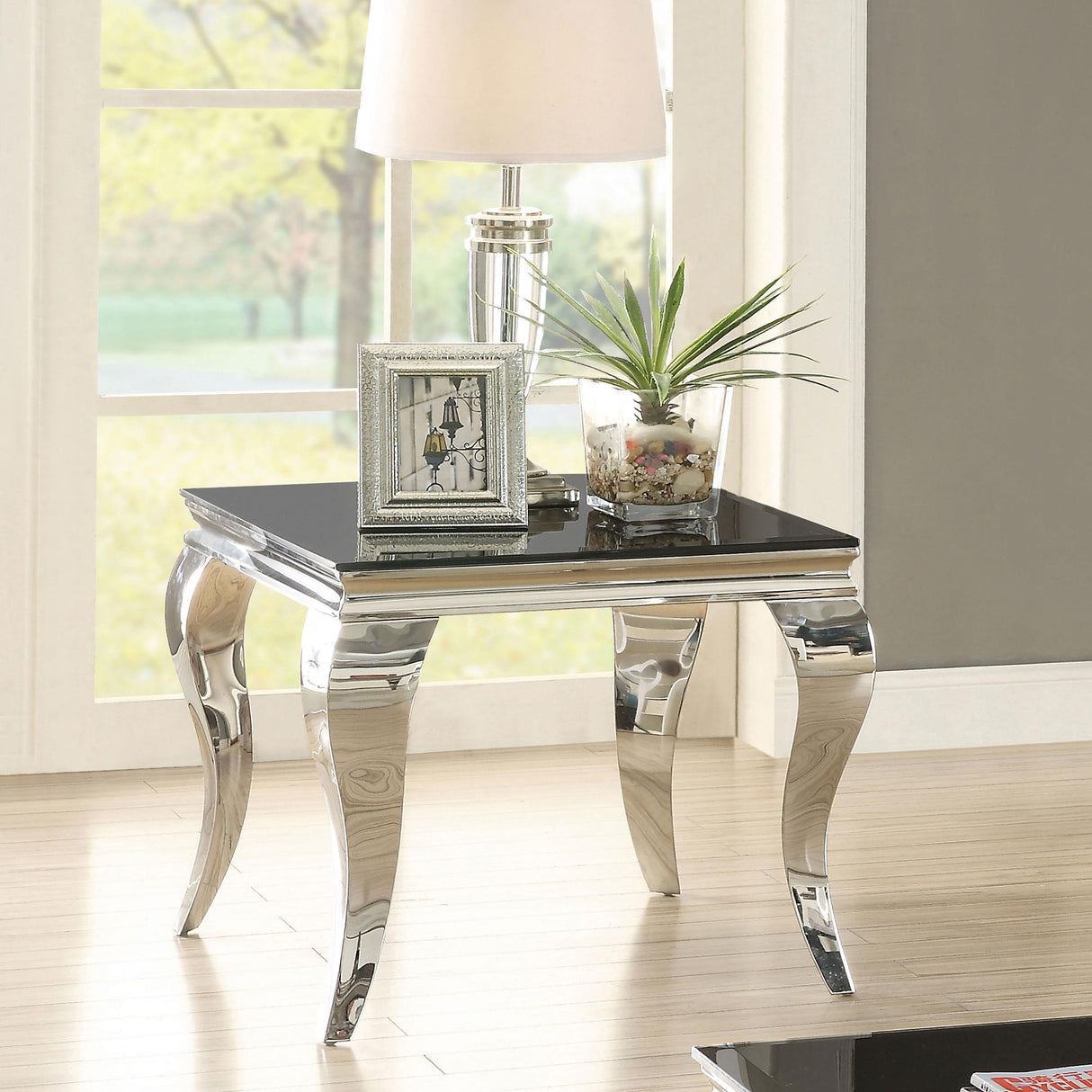 Coaster Carone Square End Table Chrome and Black