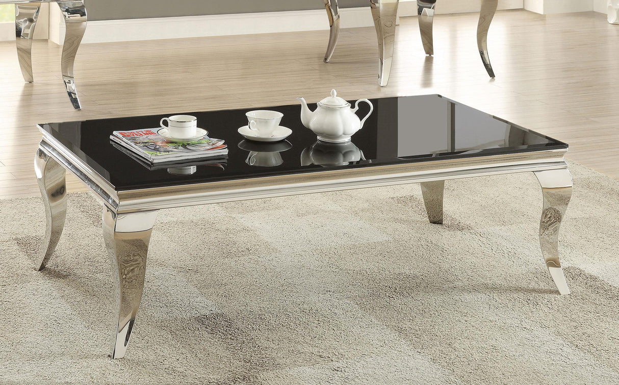 Coaster Carone Rectangular Glass Top Coffee Table Black and Chrome
