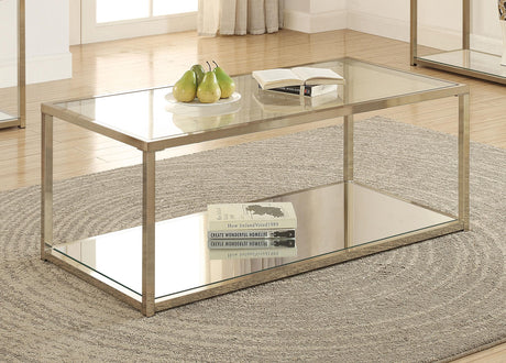 Coaster Cora Glass Top Coffee Table Mirrored Shelf Chocolate Chrome