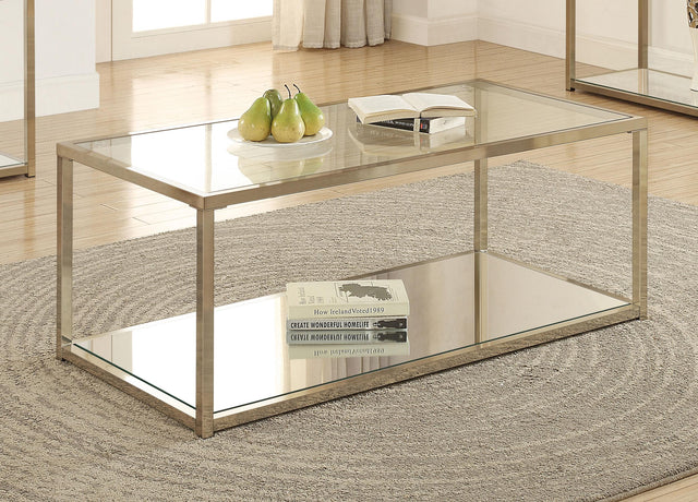 Coaster Cora Glass Top Coffee Table Mirrored Shelf Chocolate Chrome