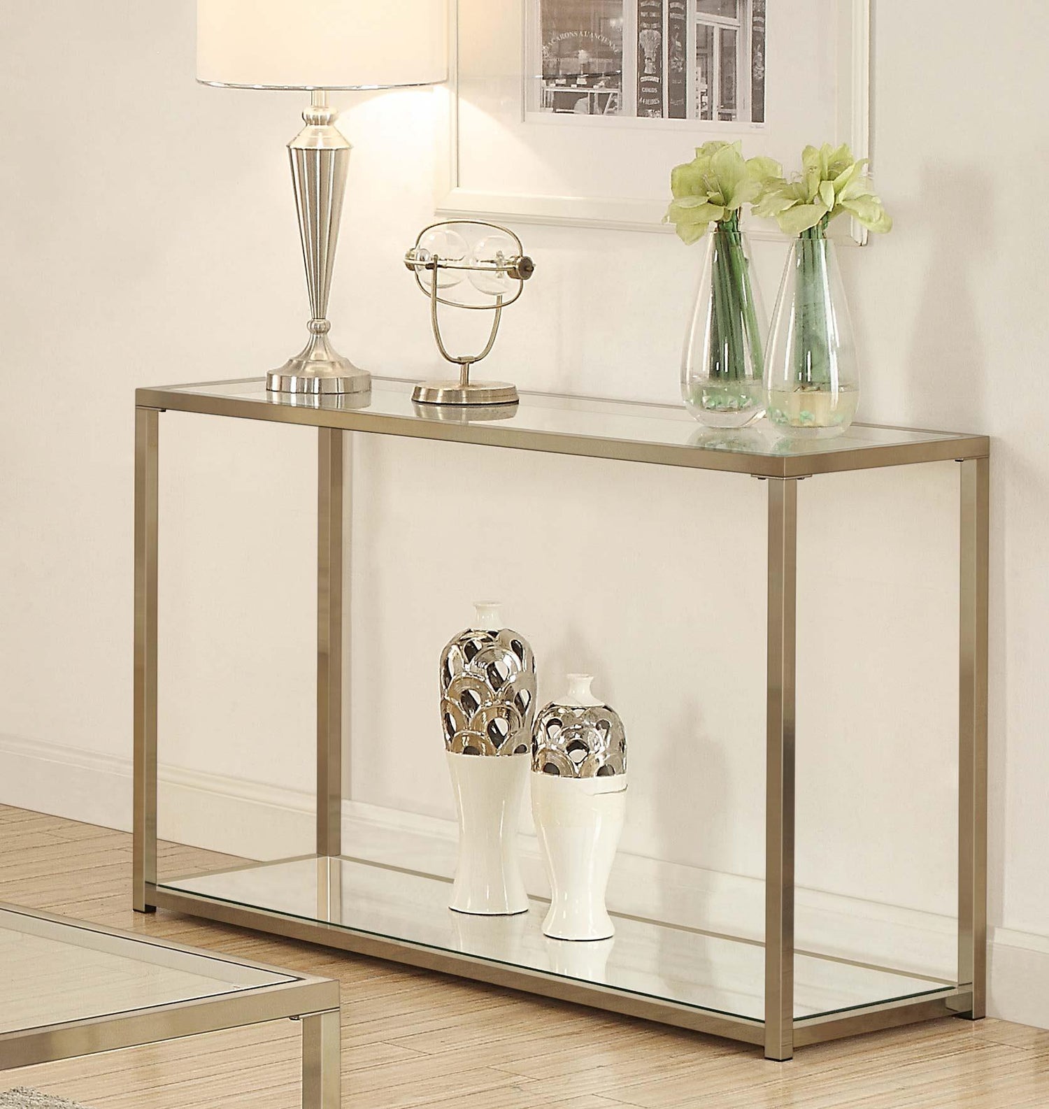 Coaster Cora Glass Top Entryway Console Table Chocolate Chrome
