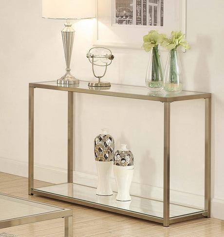 Coaster Cora Glass Top Entryway Console Table Chocolate Chrome