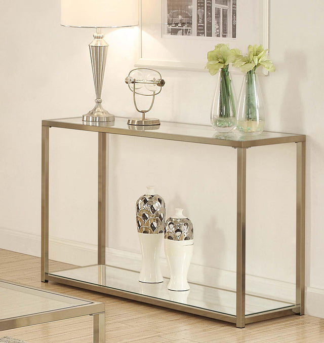 Coaster Cora Glass Top Entryway Console Table Chocolate Chrome