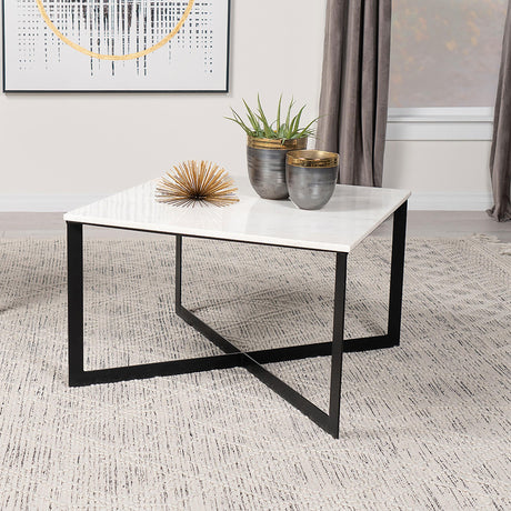Coaster Tobin Square Marble Top Coffee Table White and Black