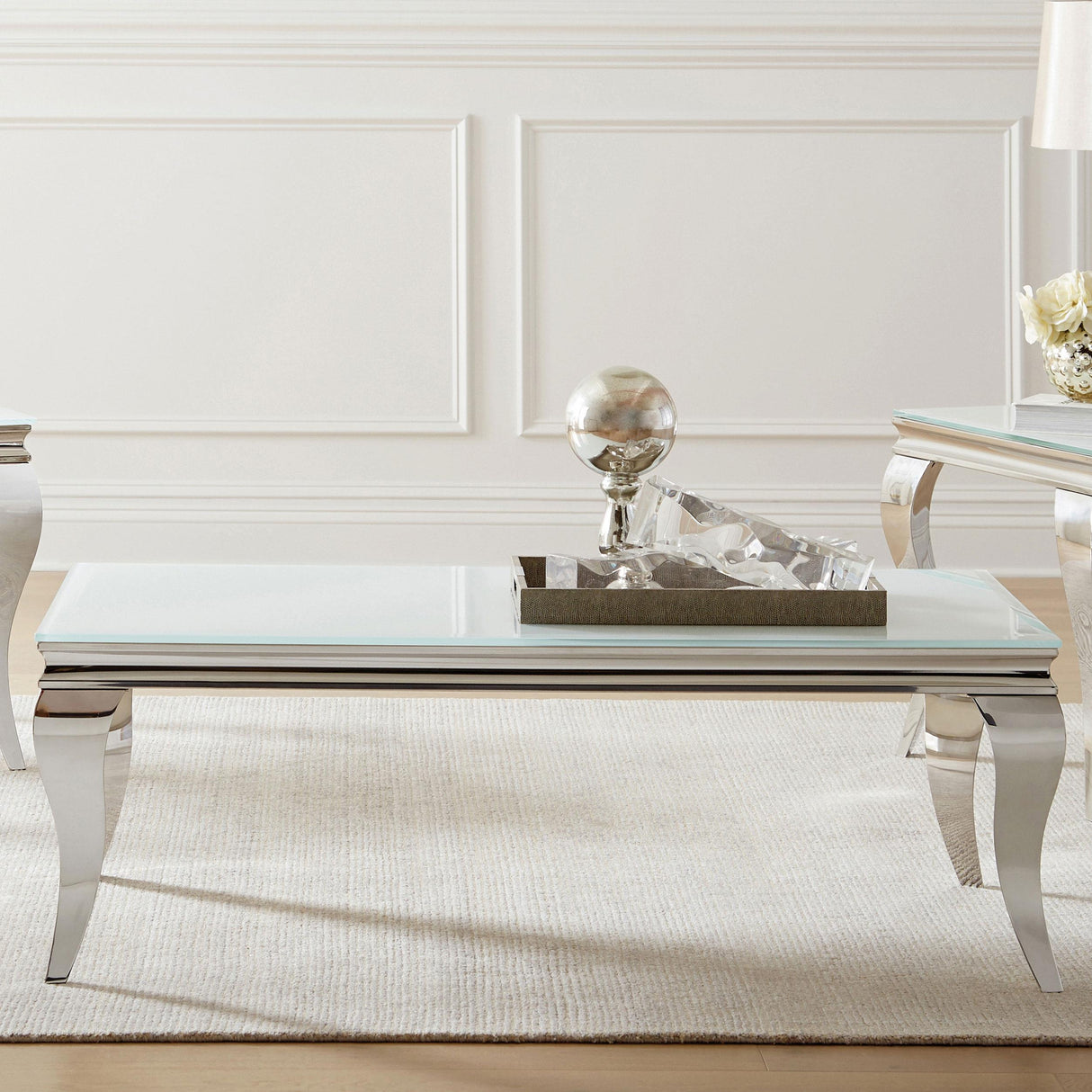Coaster Carone Rectangular Glass Top Coffee Table White and Chrome