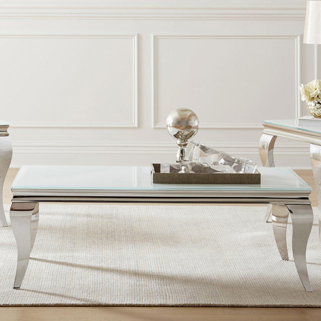 Coaster Carone Rectangular Glass Top Coffee Table White and Chrome