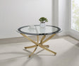 Coaster Brooke Round Glass Top Coffee Table Metal Base Brass