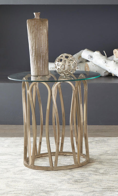 Coaster Monett Round Glass Top Side End Table Chocolate Chrome