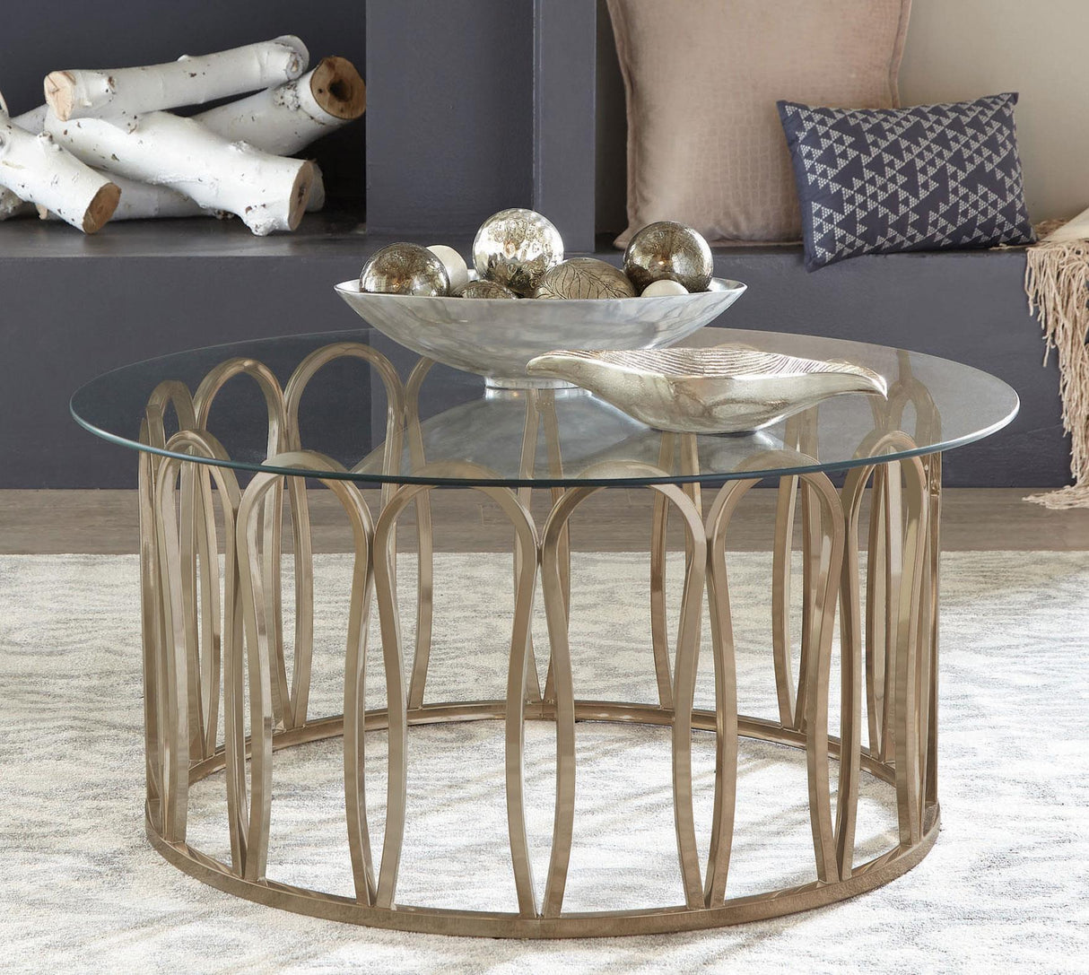 Coaster Monett Round Glass Top Coffee Table Chocolate Chrome