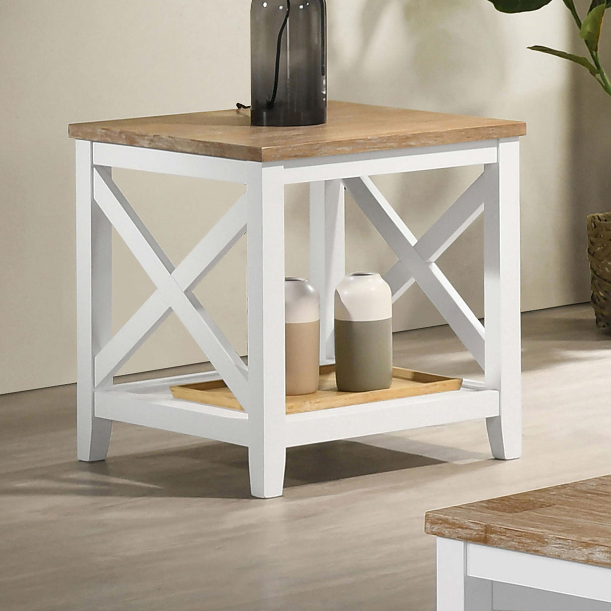 Coaster Hollis Square Wood End Table With Shelf Brown and White