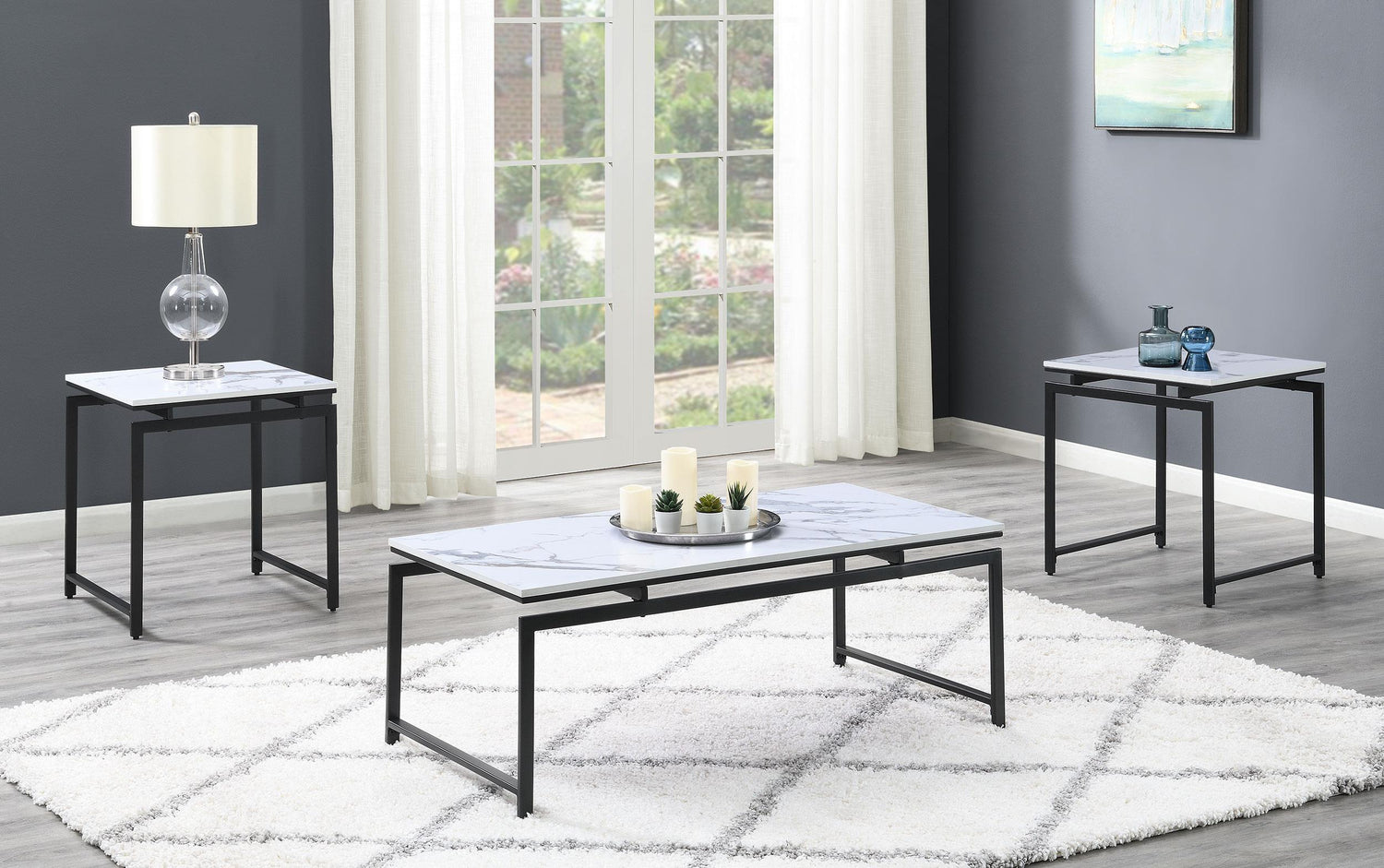 Coaster Clark 3-piece Faux Marble Top Coffee Table Set White