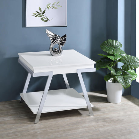 Coaster Marcia Rectangular Side End Table White High Gloss