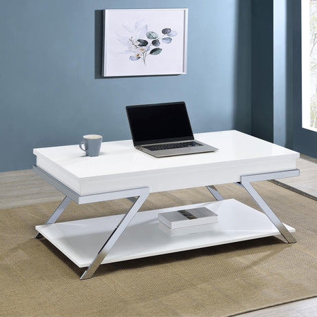 Coaster Marcia Rectangular Lift Top Coffee Table White High Gloss