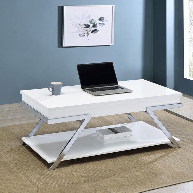 Coaster Marcia Rectangular Lift Top Coffee Table White High Gloss